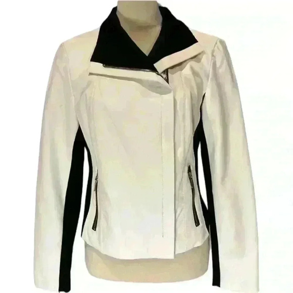 (Sold) INC International Concepts white leather jacket size medium - Picture 2 of 16